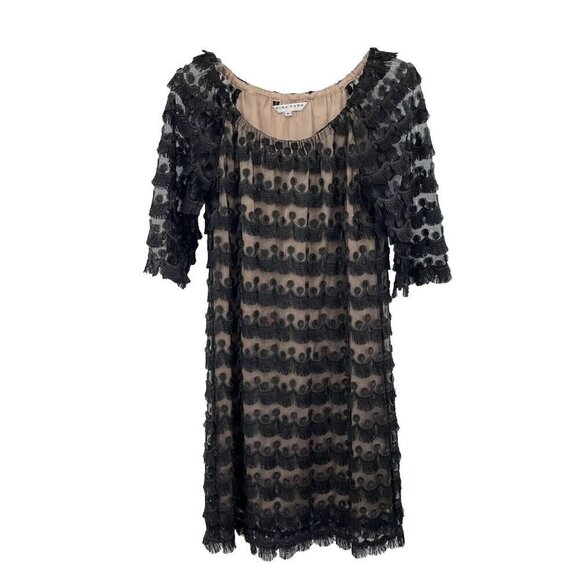Trina Turk Women's Rosaura Copacabana Lace Dress Size 6 Black Embroidered Fringe - Picture 1 of 11